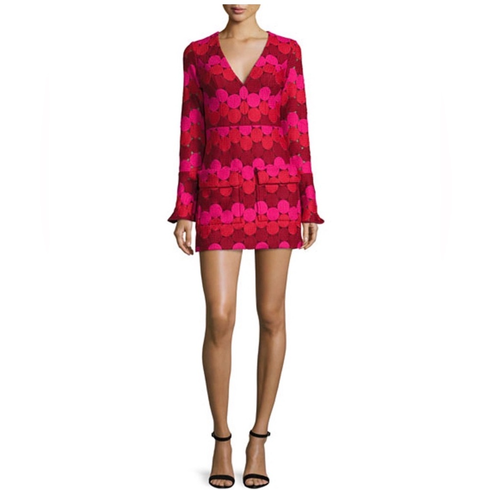 Alexis Annelise Bell-sleeve Embroidered-dot Minidress